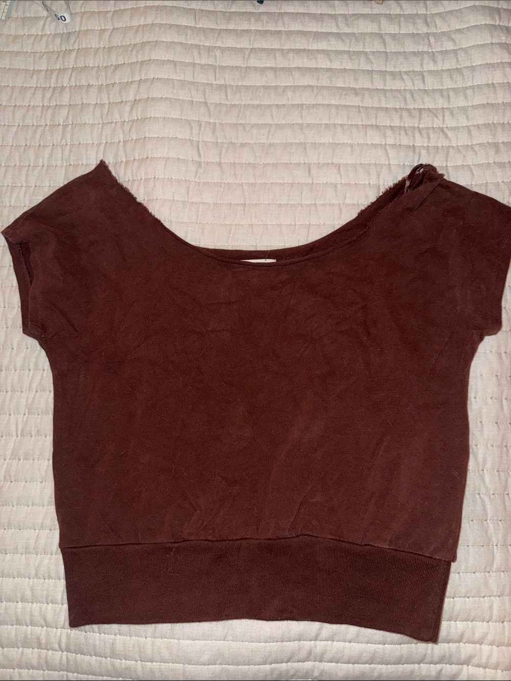 Brown Short Sleeve Off the Shoulder Crop Top